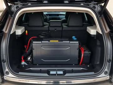 Car battery installed in a vehicle engine bay