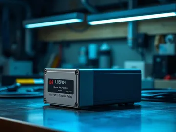 Lithium iron phosphate battery on a workbench