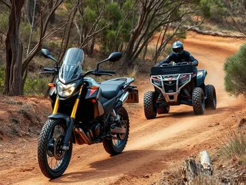 Motorbike and quad bike on a dirt trail