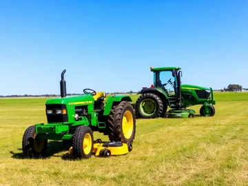 Tractor and ride-on mower in a paddock